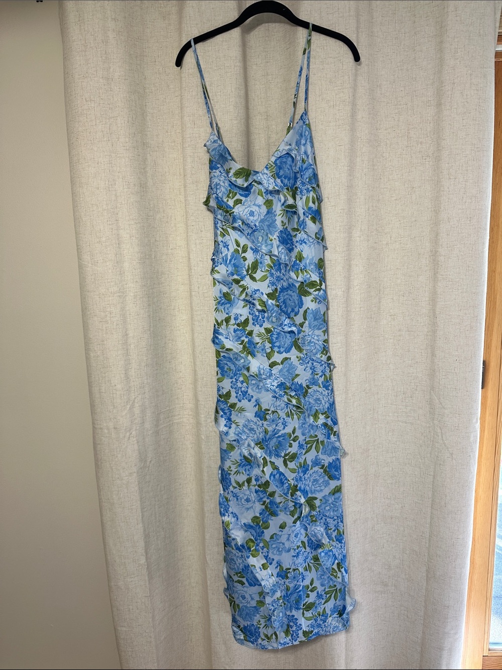 Show Me Your Mumu Light Blue Floral Slip Dress with Green Leaves